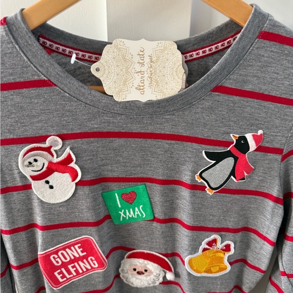 NWT Altar’d State Applique Christmas Blouse Shirt Patches Cute Long Sleeve Sz M - Picture 2 of 8